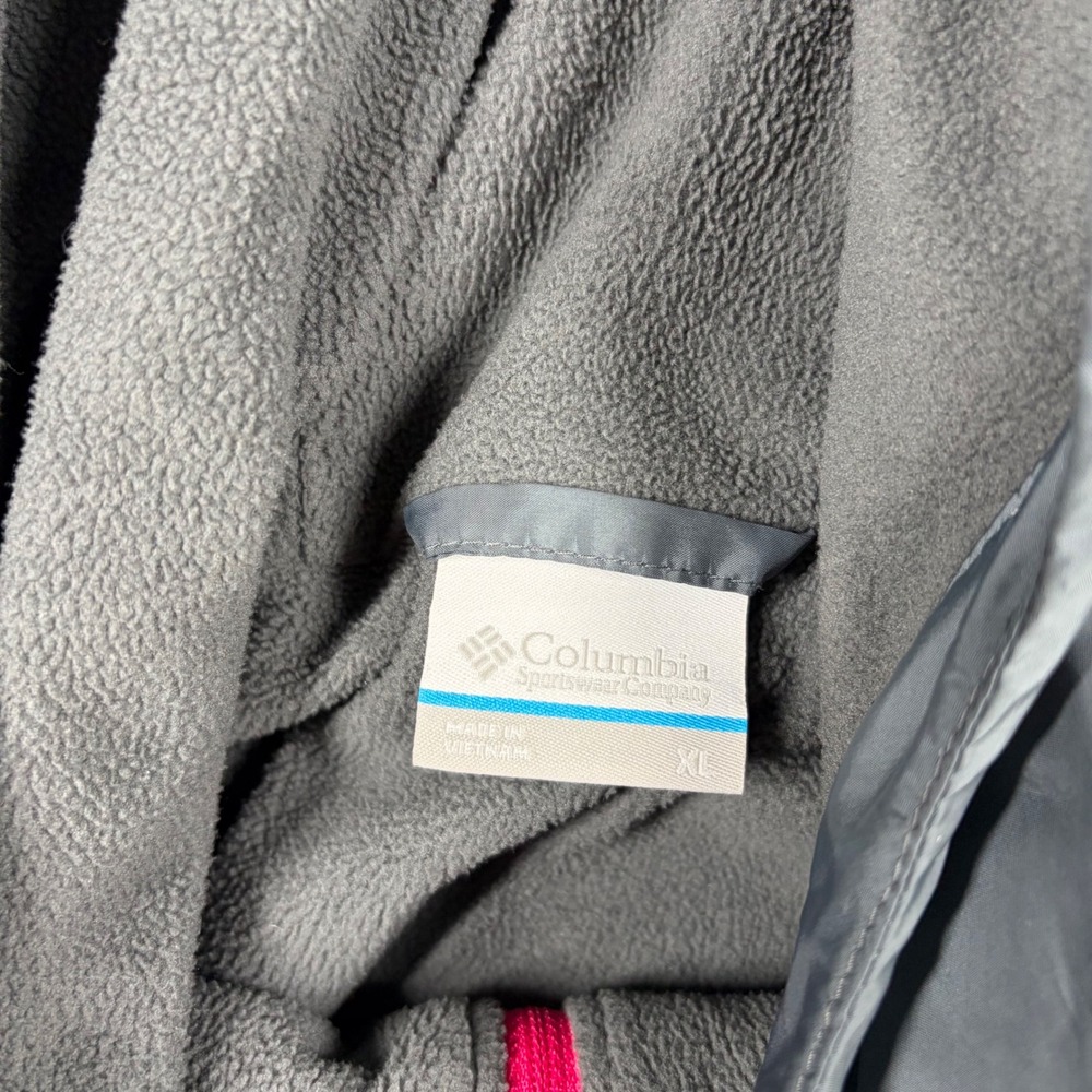Columbia Womens XL Gray Black Fleece Lined Windbreaker Hooded Jacket Pink Zip - Picture 4 of 6